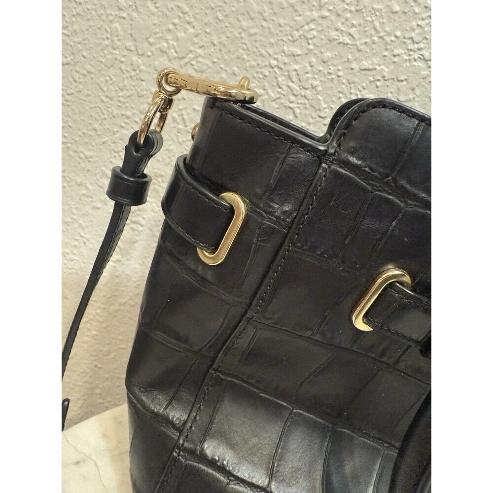 Coach Black Croc Embossed Leather Satchel Shoulder Crossbody Bag - Picture 11 of 11